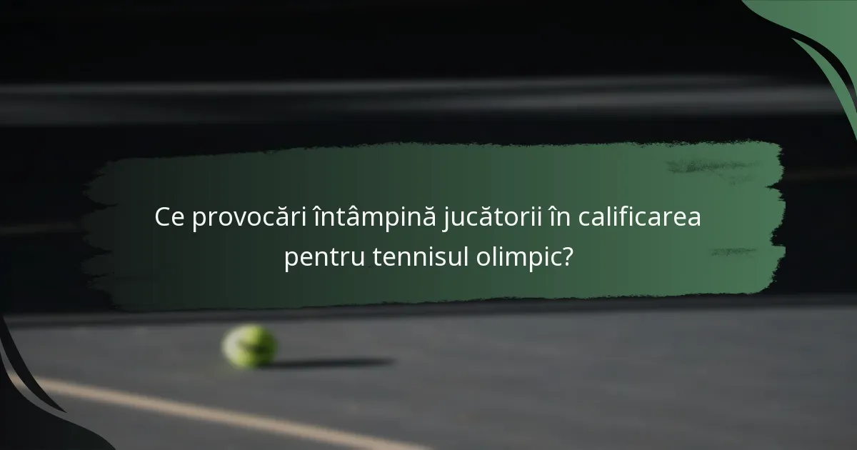 Ce provocări întâmpină jucătorii în calificarea pentru tennisul olimpic?
